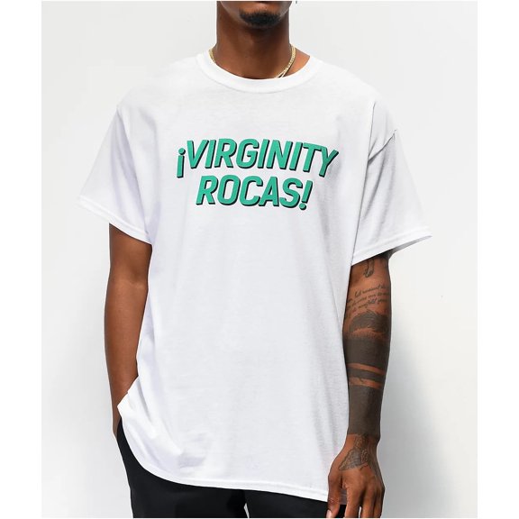 Danny Duncan Men's Virginity Rocks Rocas Graphic Tee T-Shirt (Large, White (Virginity Rocas))