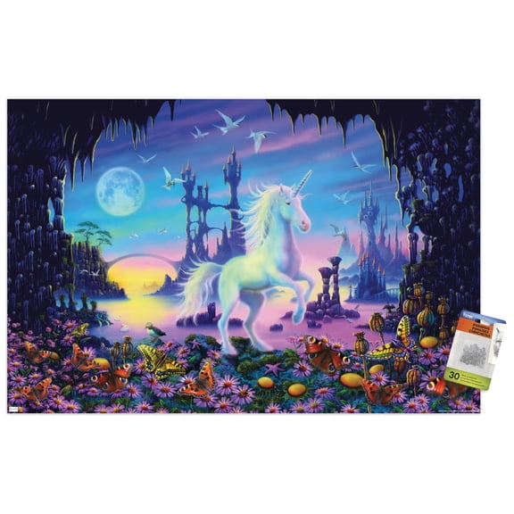 Danny Flynn - Unicorn Cavern Wall Poster with Push Pins, 22.375" x 34"