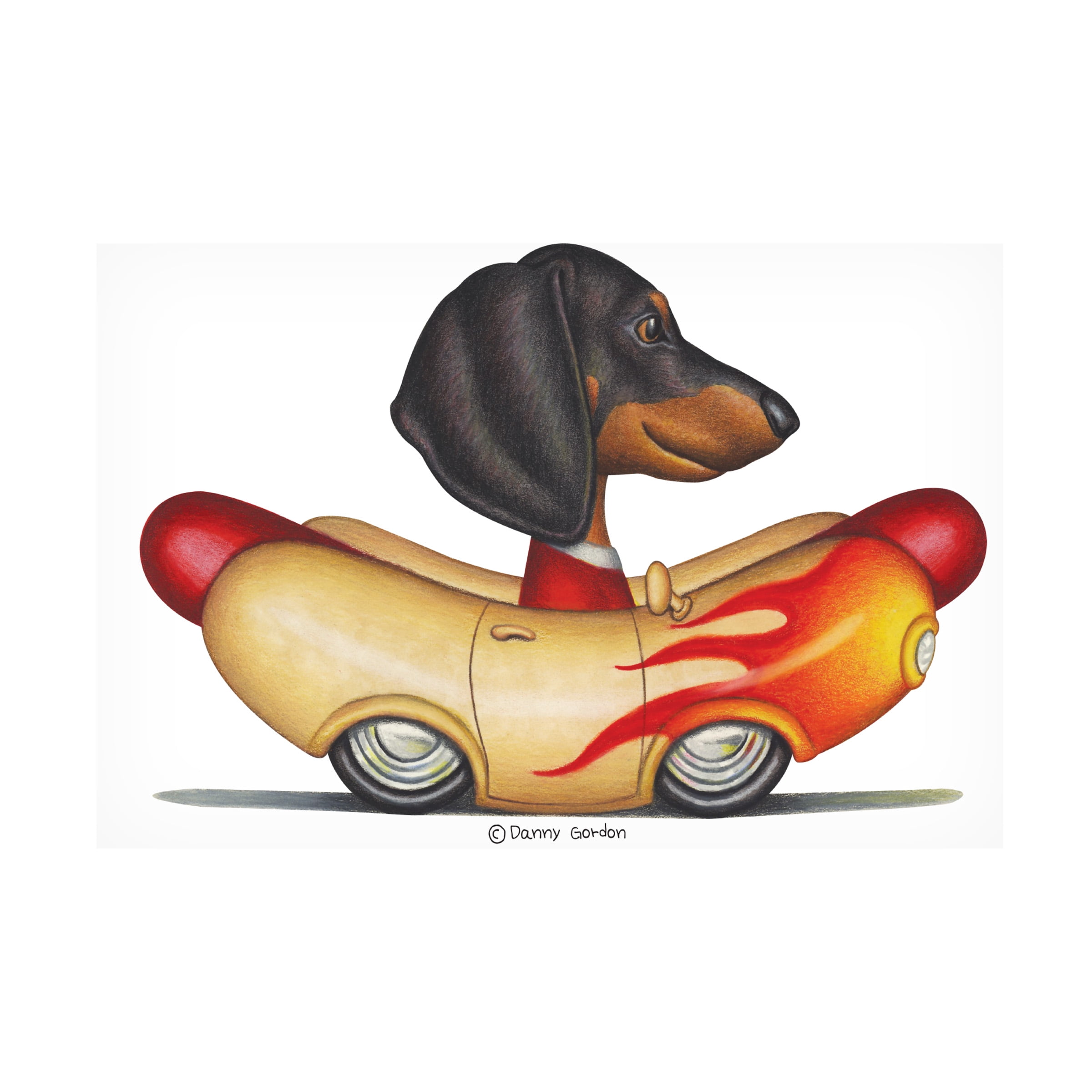 Modern 22x32 Canvas Print of Dachshund in Flaming Hotdog Car