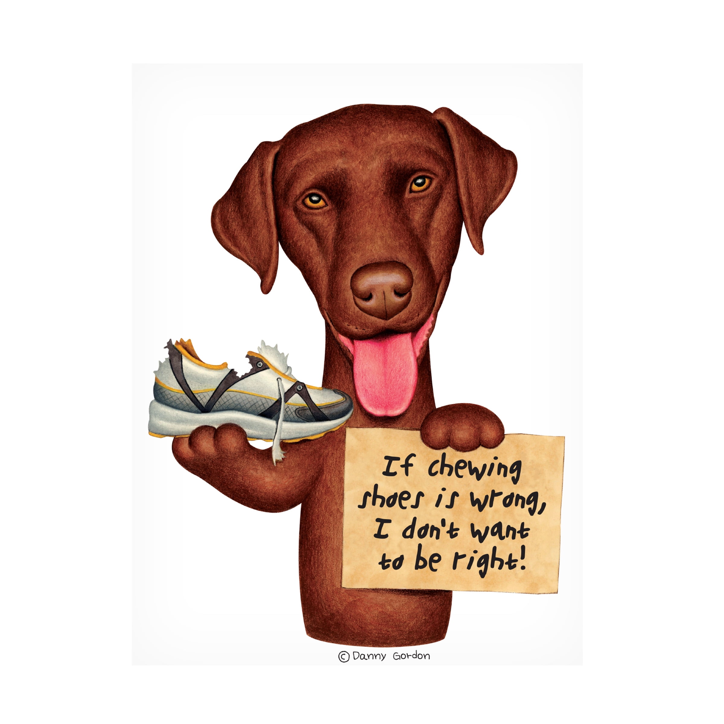 Danny Gordon Art Chocolate Lab Holding Sneaker Canvas Art