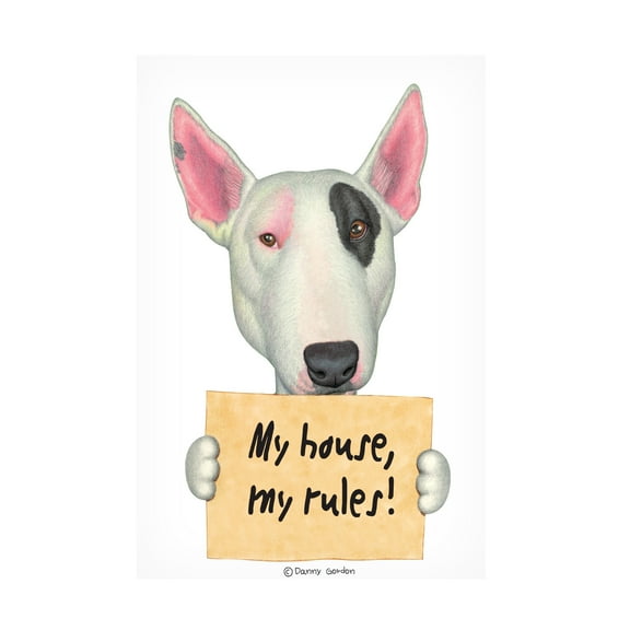 Danny Gordon Art 'White Bull Terrier with Sign' Canvas Art