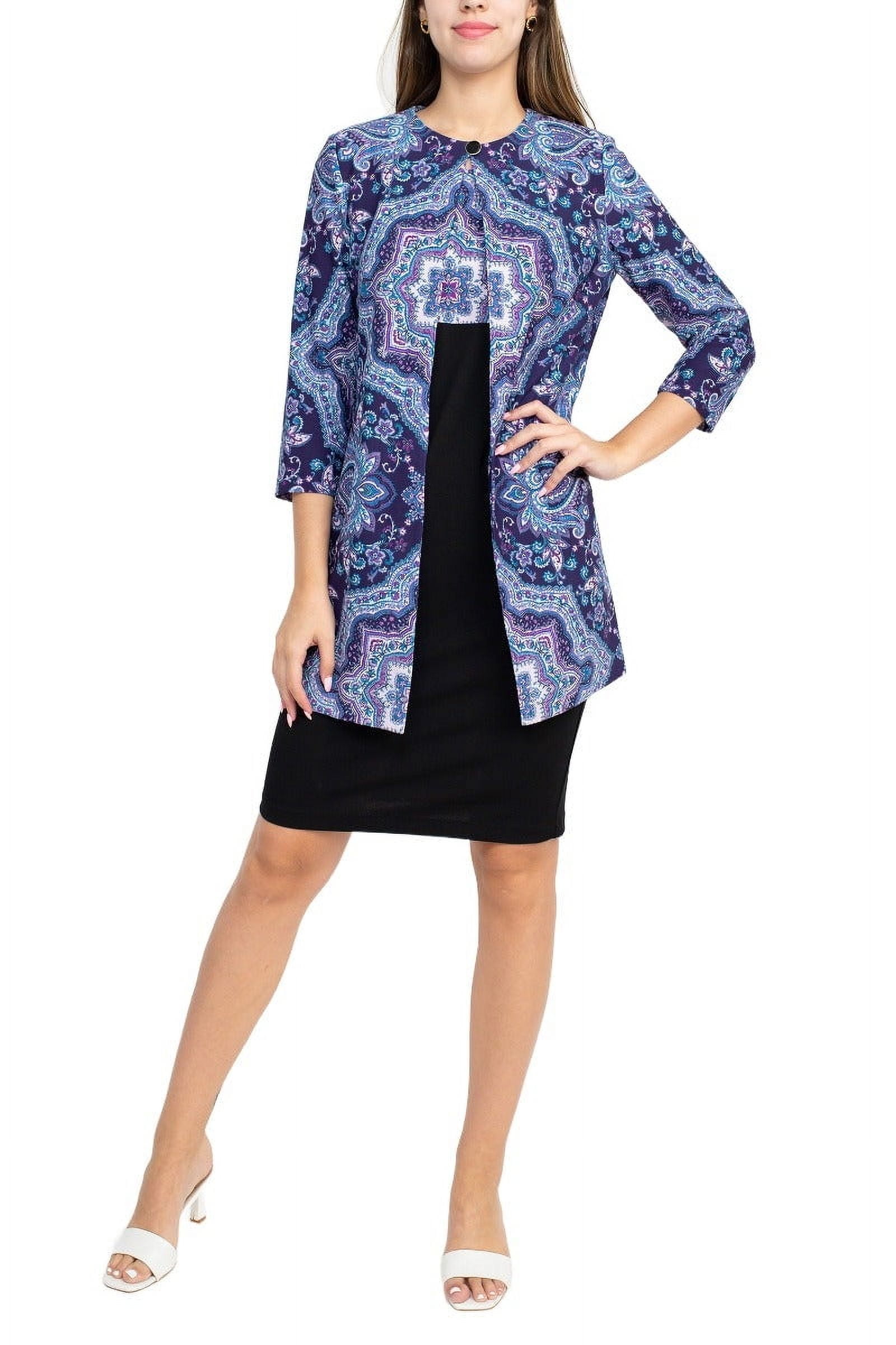 Danny & Nicole Scoop Neck Sleeveless Zipper Back Multi Print Crepe Dress  with Matching Jacket-BLACK TEAL / 16 - Walmart.com