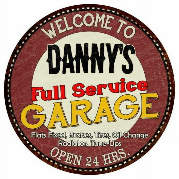 Danny's Full Service Garage 12" Round Metal Sign Man Cave Décor 200120037148