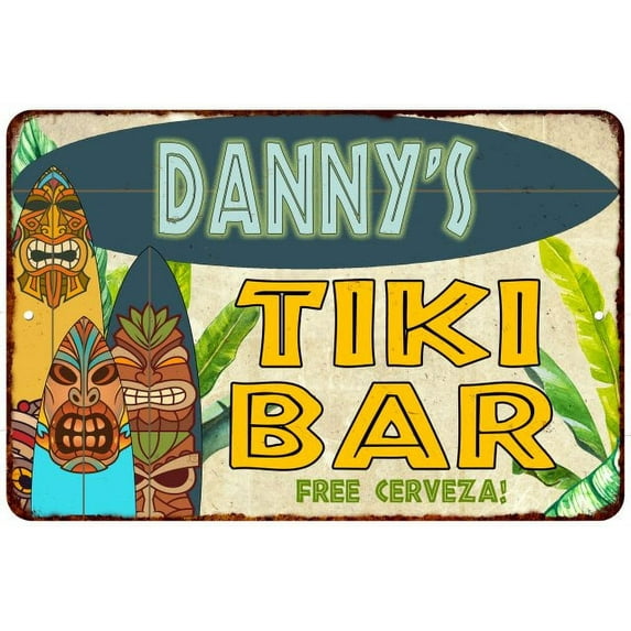 Danny's TIKI BAR Sign Island Beach Ocean Metal Tin Metal Wall Decor 8 x 12 Matte Finish Metal 108120058107