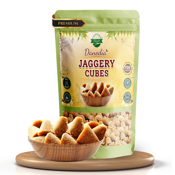Danodia Foods Organic Jaggery Cubes 450g  Pure Cane, Non-GMO & Chemical-Free, Gluten-Free Vegan Snack & Baking Ingredient, Resealable Pack