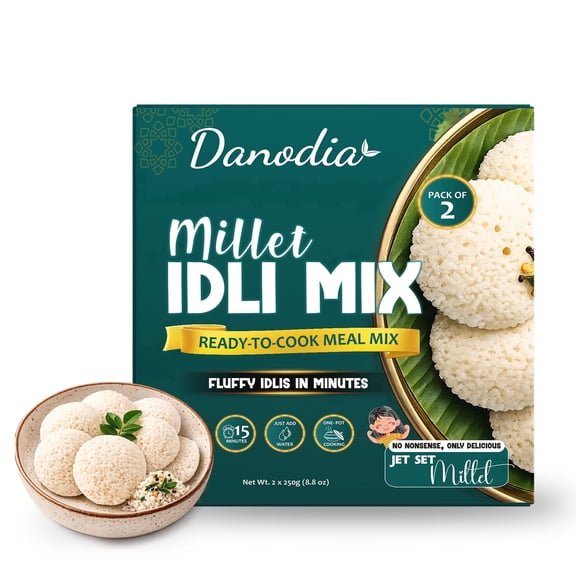 Danodia Foods Millet Idli Mix, Instant South Indian Breakfast Mix (250g / 8.82 oz Each) | Makes Soft & Fluffy Steamed Idli Cakes in Minutes | Just Add Water | Pack of 2