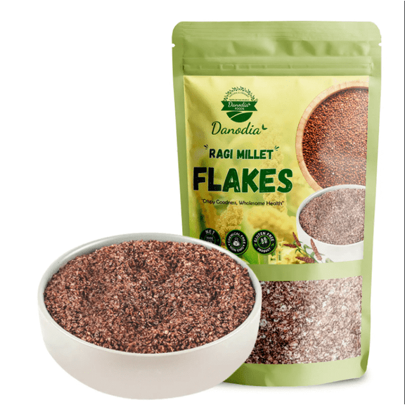 Danodia Foods Organic Finger Millet Flakes (Ragi) (2lbs/950g) Crunchy Gluten-Free Cereal, High-Fiber & Protein-Packed, Non-GMO, Vegan, Resealable Pouch