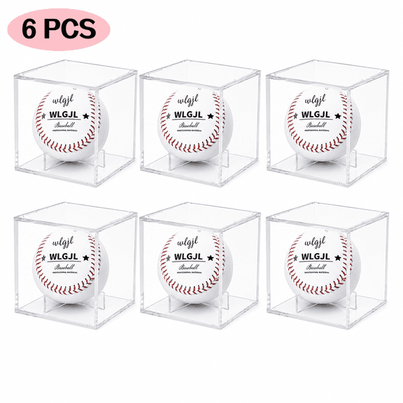 WLGJL 6 pack Baseball Display Case, UV Protected Acrylic Clear Square Cube, Memorabilia Autograph Display Box for Official Size Baseball