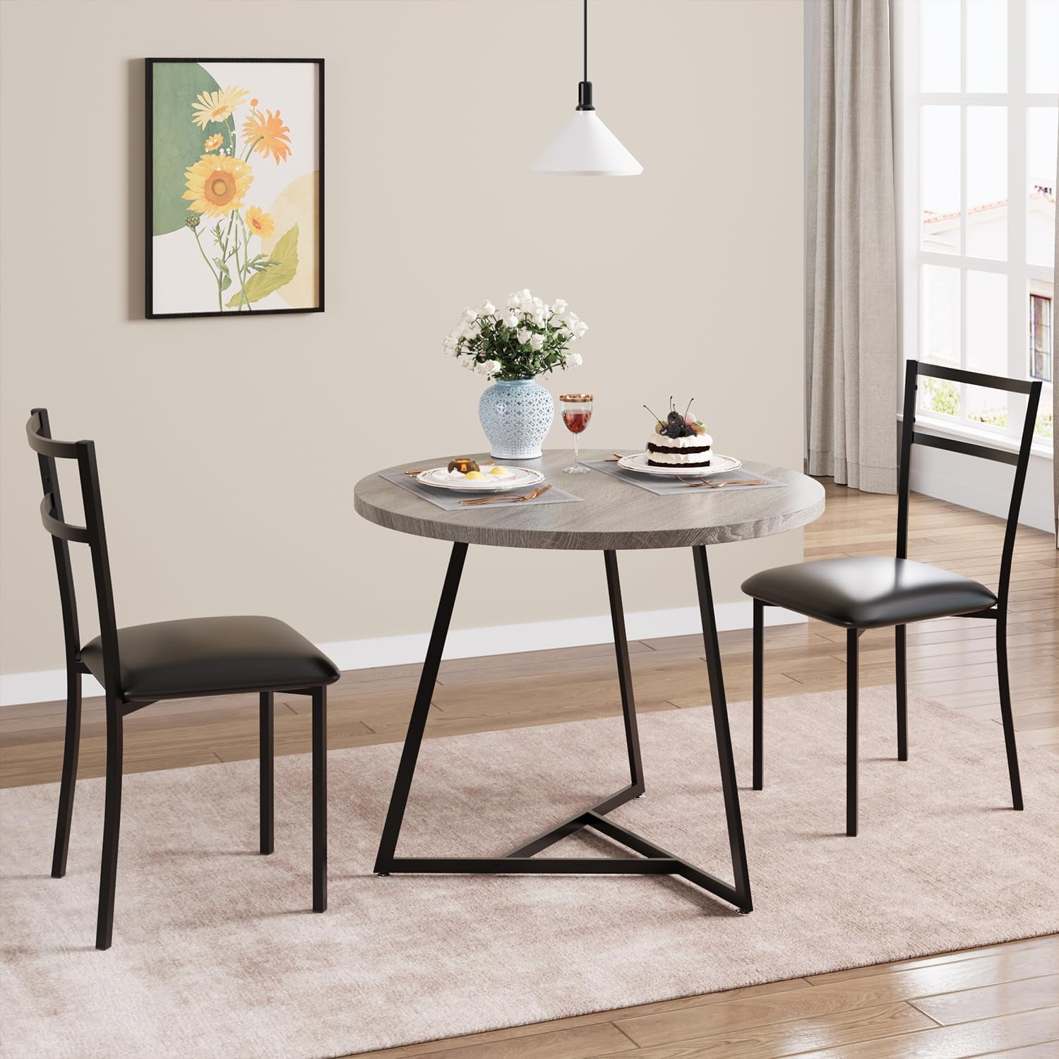 Danolaps 3-Piece Dining Table Set for 2,Compact Kitchen Dining Table Set with 31”Round Table and ...