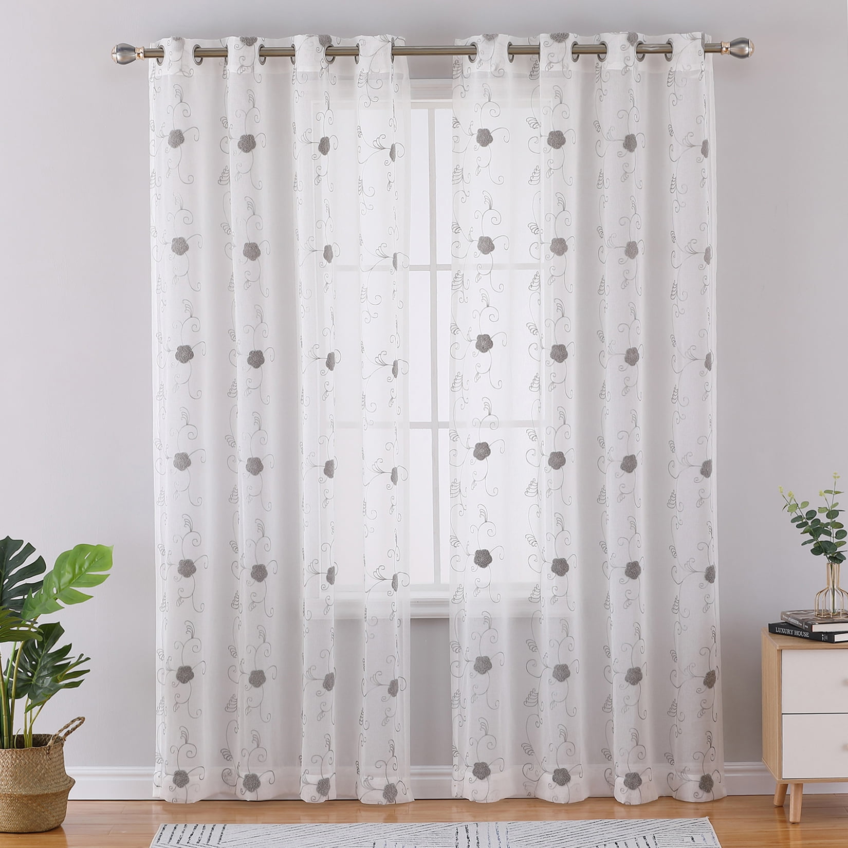 Danolaps Sheer Curtains,2 Panels Set for Living Room Semi Voile Balance ...