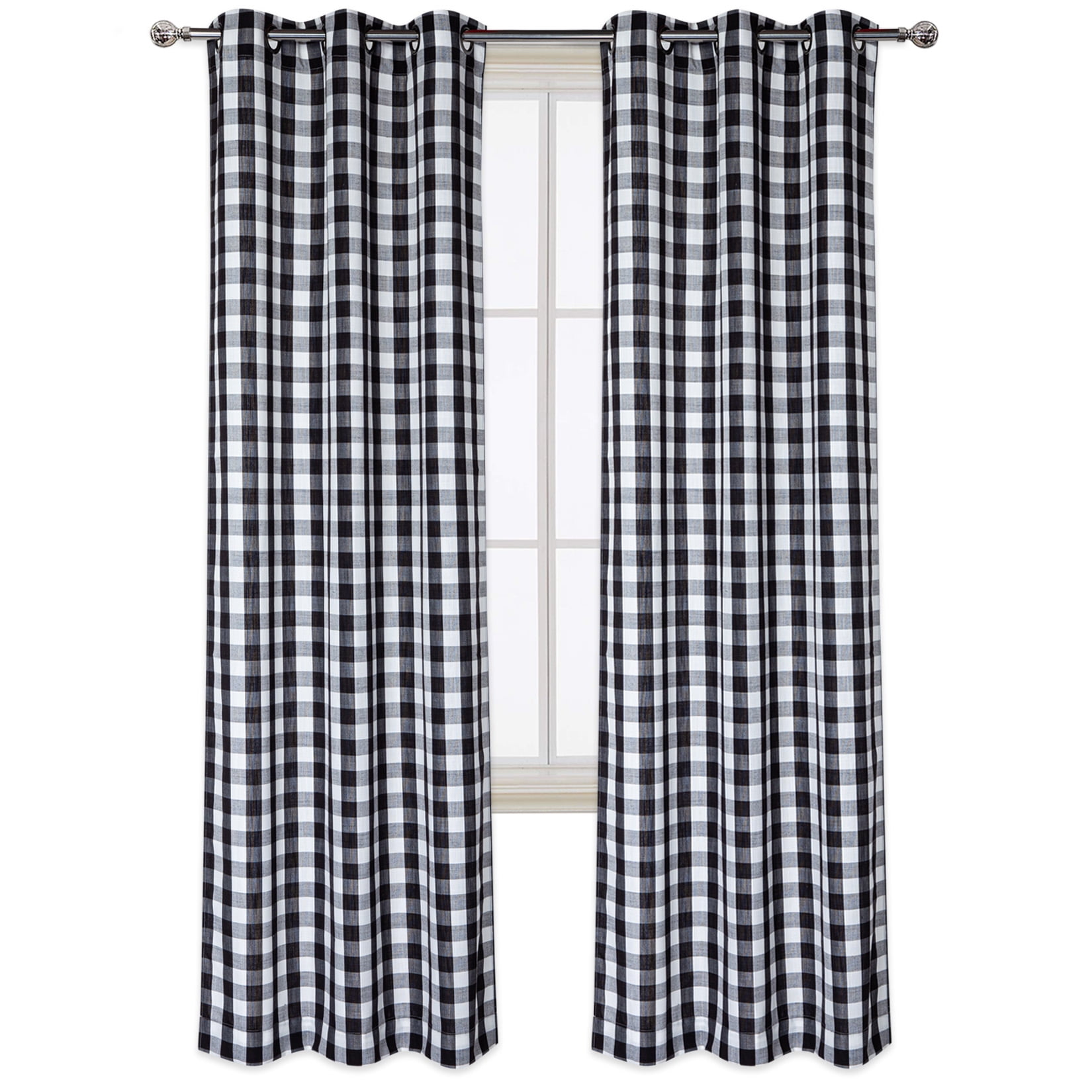 Danolaps Short Black and White Buffalo Plaid Checkered Curtains