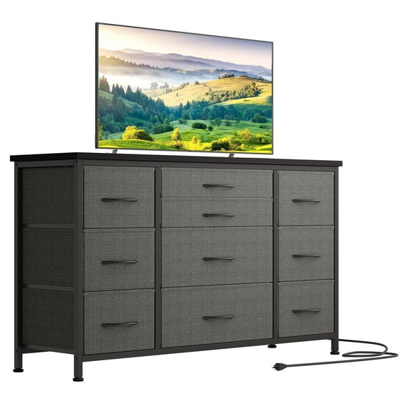 Danolapsi 10-Drawer Dresser,Wide Dresser for 55'' Long TV Stand Entertainment Center,Large Storage Tower Unit with Power Outlet,Fabric Storage Dressers for Bedroom,Hallway,Nursery,Closets
