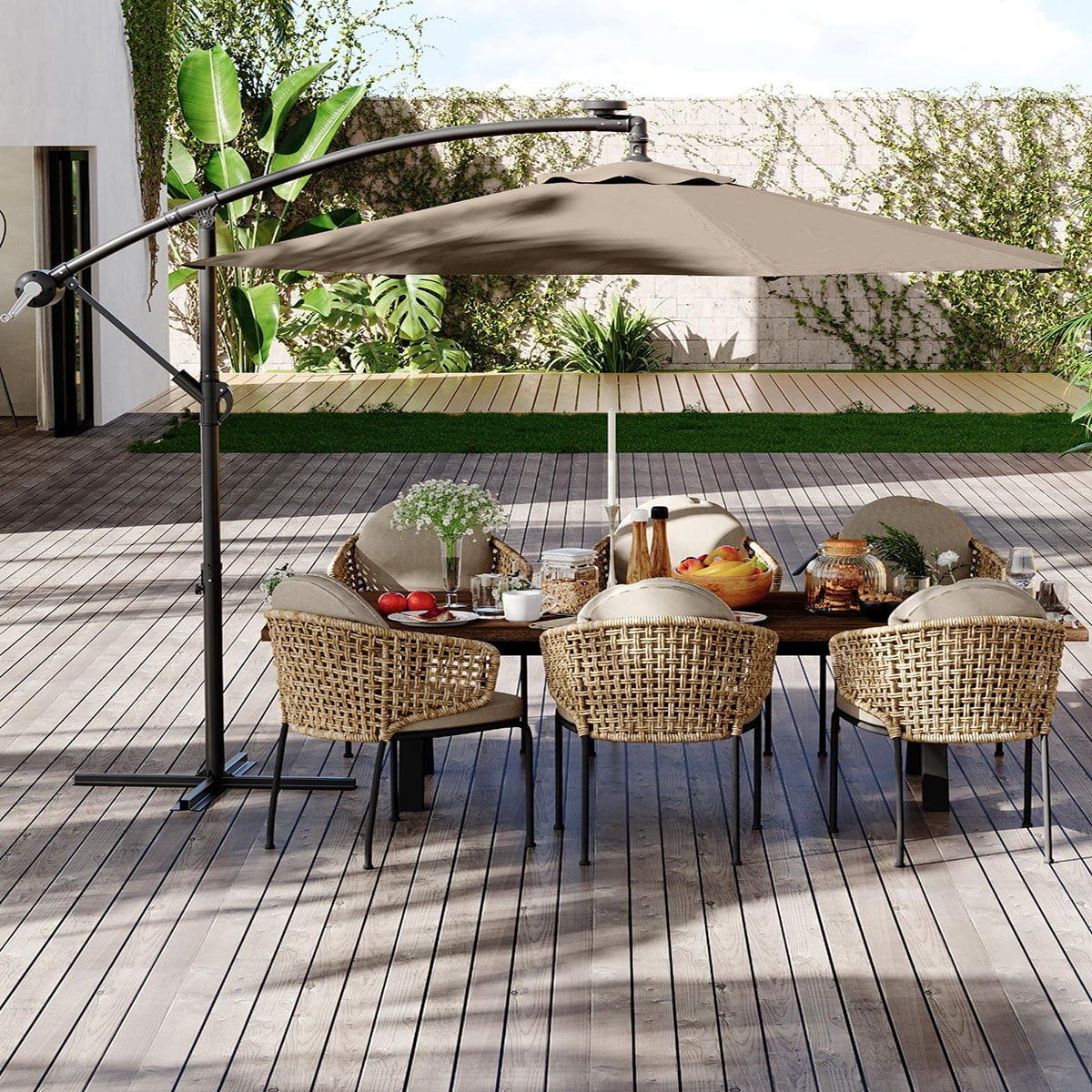 Danolapsi 10FT Offset Patio Umbrella, Hanging Cantilever Umbrella with 360 Rotating Base Outdoor Sun Shade with Easy Tilt Adjustment, 8 Ribs, UV Protection for Backyard, Lawn, Garden and Pool