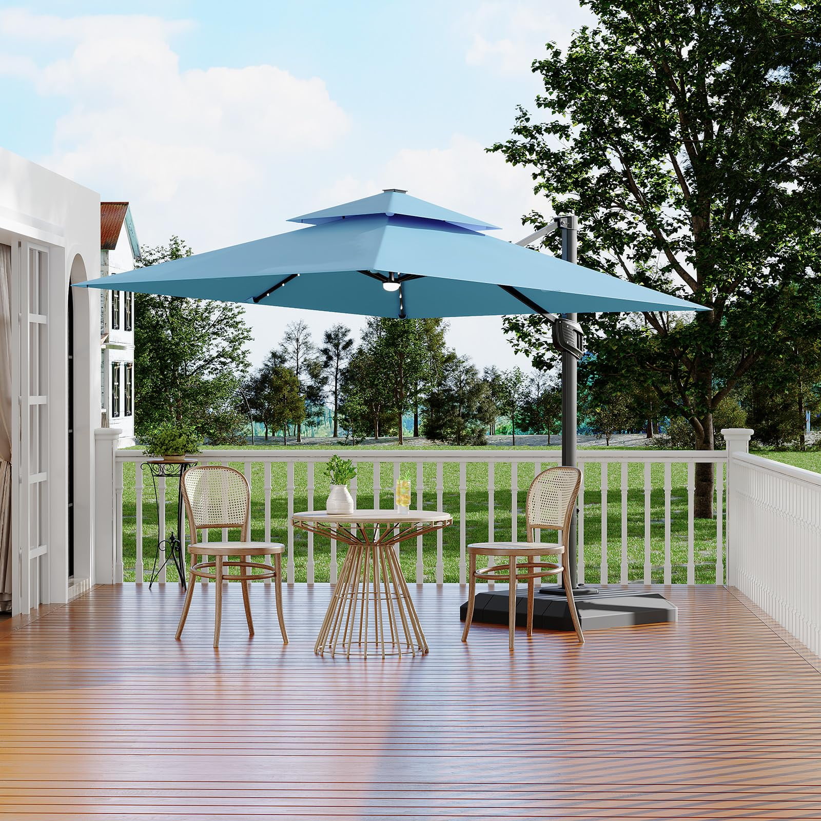 Rectangular Double Offset Danolapsi 10ft Cantilever Patio Umbrella with Base Included, 360 ...