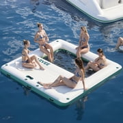 Danolapsi 10x10FT Inflatable Floating Dock,Square Floating Platform with Mesh Swim Area,Non-Slip EVA Platform and Rope Ladder,Inflatable Water Floating Island Raft for Pool,Lake,Ocean