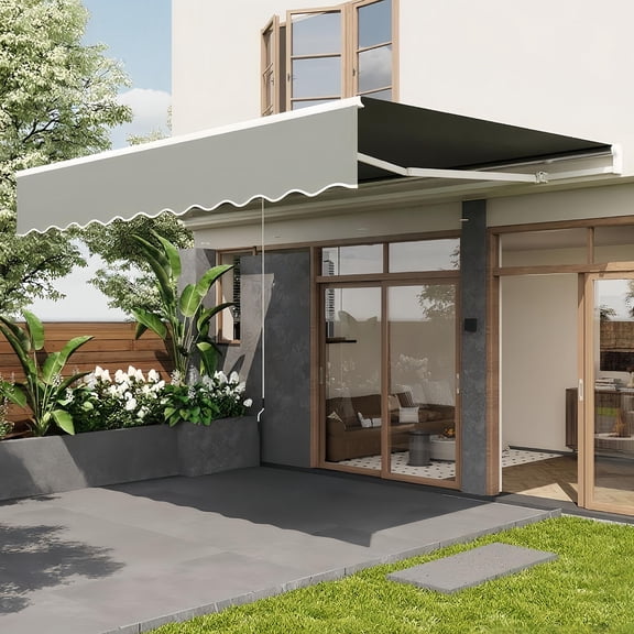 Danolapsi 10x8Ft Retractable Awning, Manual Awnings for Patio, Sun Shade Patio Awning with Crank Handle, Aluminum Frame, 280g Polyester Fabric, for Deck, Balcony, Yard