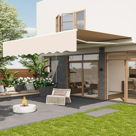 Danolapsi 10x8Ft Retractable Awning, Manual Awnings for Patio, Sun Shade Patio Awning with Crank Handle, Aluminum Frame, 280g Polyester Fabric, for Deck, Balcony, Yard