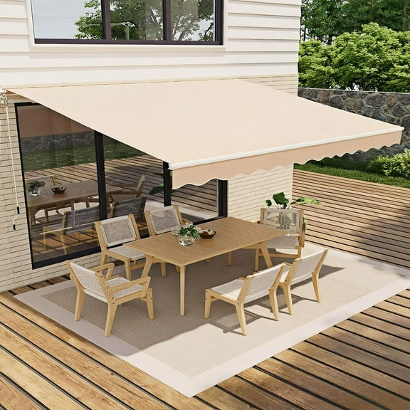 Danolapsi 10x8Ft Retractable Awning, Manual Awnings for Patio, Sun Shade Patio Awning with Crank Handle, Aluminum Frame, 280g Polyester Fabric, for Deck, Balcony, Yard