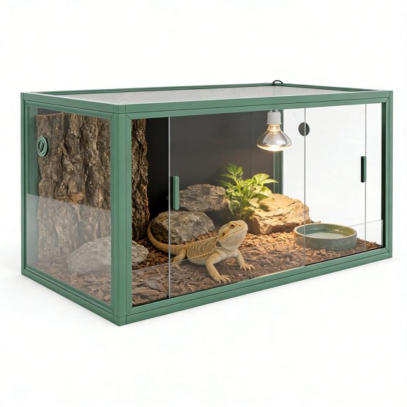 Danolapsi 120 Gallon Reptile Terrarium, 4x2x2 FT Front Opening Glass Enclosure, Reptile Tank with Screen Top Ventilation for Bearded Dragon, Lizard, Chameleon, Snake & Tropical Rainforest Habitat