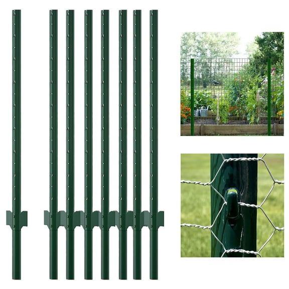 Danolapsi 12PCS Garden Fence Post 5Ft-Heavy Duty Metal Posts for Fencing, Durable Steel Fence Post Stakes for Farm and Wire Fencing
