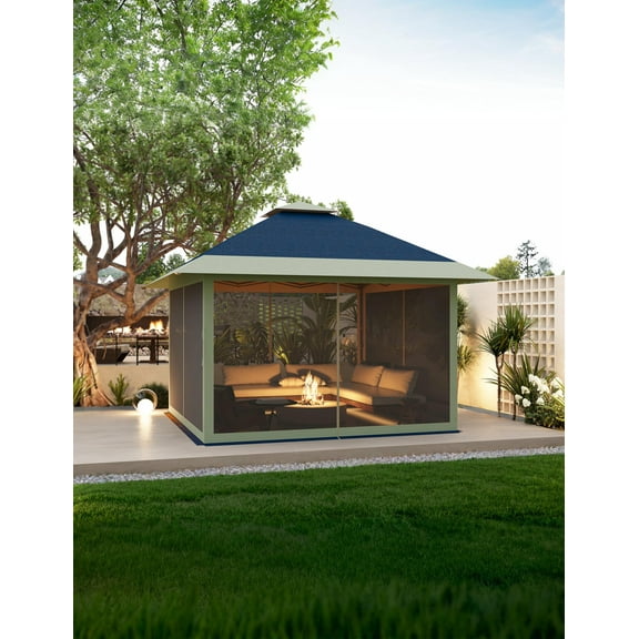 Danolapsi 13x13 Pop Up Gazebo,Outdoor Gazebo,Double Roof Patio Gazebo with Netting,Quick Setup Instant Gazebo Tent Instant Canopy Gazebo Shelter,for Lawn,Garden,Backyard Deck