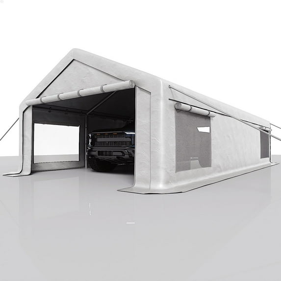 Danolapsi 13x25 Ft Carport with 10 Sandbags, Car Port with 220g PE Tarp, 2 Roll-Up Doors, and 4 Windows, for Full-Size Pickups, Bass Boats, Tractors, and SUVs(ship in 3 boxes)