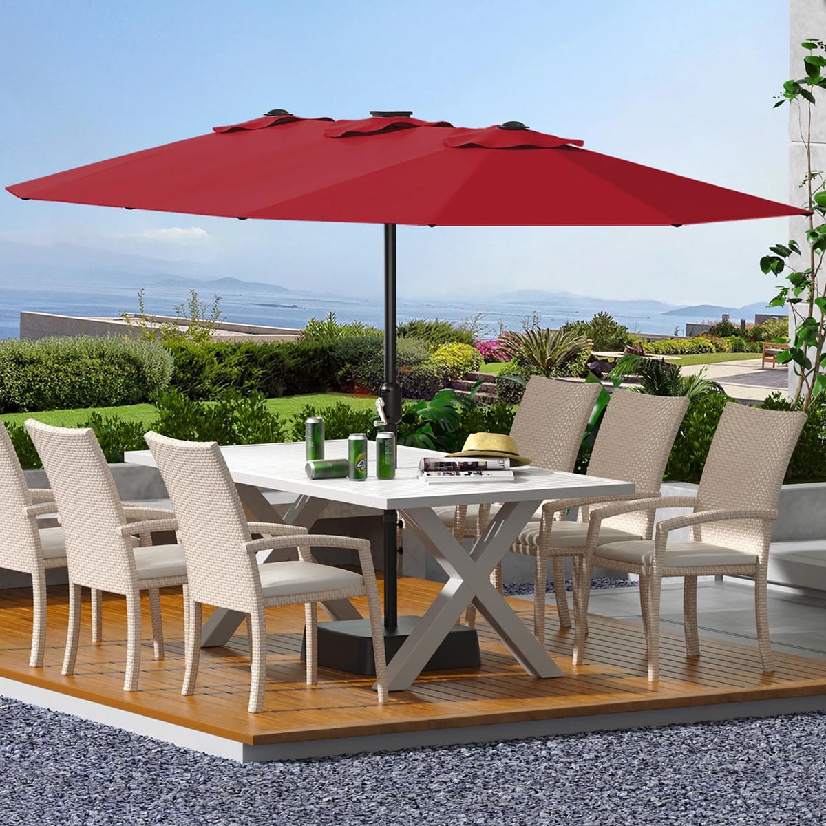 Danolapsi 15ft Large Patio Umbrella with Base, Outdoor Double-Sided ...