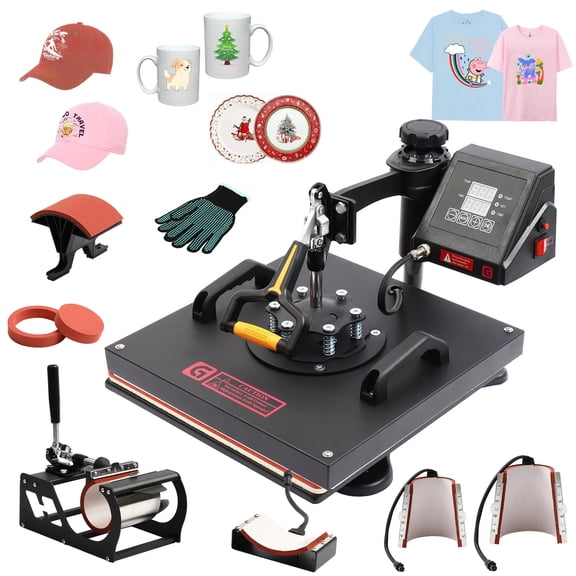 Danolapsi 15x15 Heat Press Machine,8 in 1 Heat Press Machine,1400 W Small T Shirt Press Machine,360 Degree Swing Away Digital Sublimation Dual Tube Heat Press for Mugs,Hats,Plates,Bags