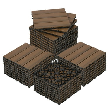 Danolapsi 18 Pack Solid Wood Deck Flooring, Wood Interlocking Deck Tiles, 12 x 12 Inch Co-Extruded Interlocking Deck Tiles for Outdoor and Indoor