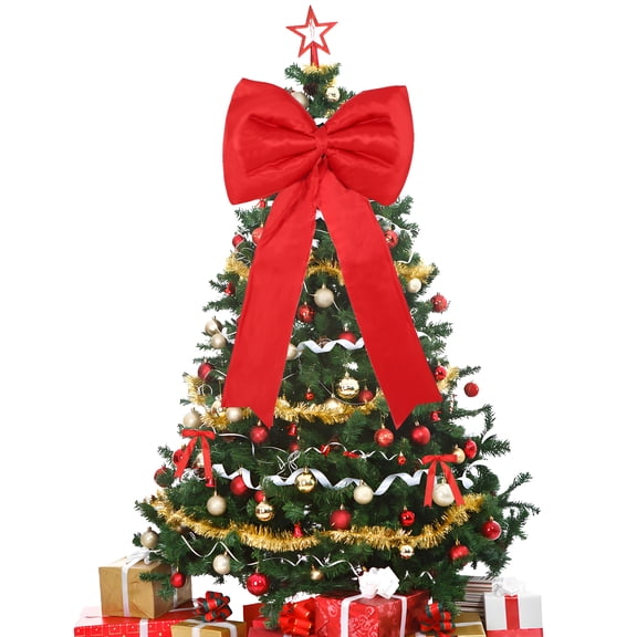 Danolapsi 18 inch Christmas Tree Topper Satin Bows and 24 Short Ribbon Bows, Extra Large Tree Topper Ornament Bow, Giant Red Christmas Trees Bow for Indoor Outdoor Holiday Party Decor