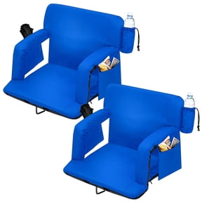 Danolapsi 2 Pack Bleacher Seats with Back Support, 6-Position Reclining Stadium Chairs with Adjustable Armrests, Cup Holder & Pockets, Portable Folding Chairs for Sports, Concerts