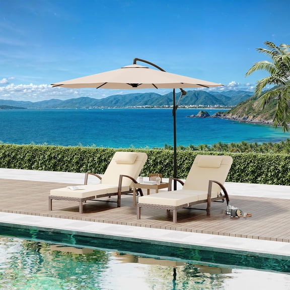 Danolapsi 2 Piece Patio Lounge Chairs Set , Wicker Outdoor Chaise Lounge Chairs of 2, Outdoor Patio Furniture Set, Rattan Reclining Beach Chair, Adjustable Backrest Lounger with Cushion & Pillows