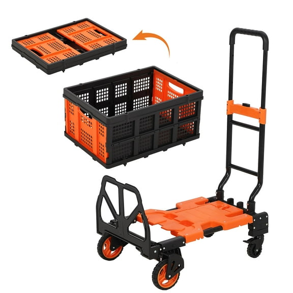 Danolapsi 2-in-1 Folding Hand Truck with Foldable Basket,330LBS Heavy Duty Dolly Cart,Convertible Folding Hand Cart with Telescoping Handle,Wheels and Bungee Cord,Portable Dolly Cart for Luggage