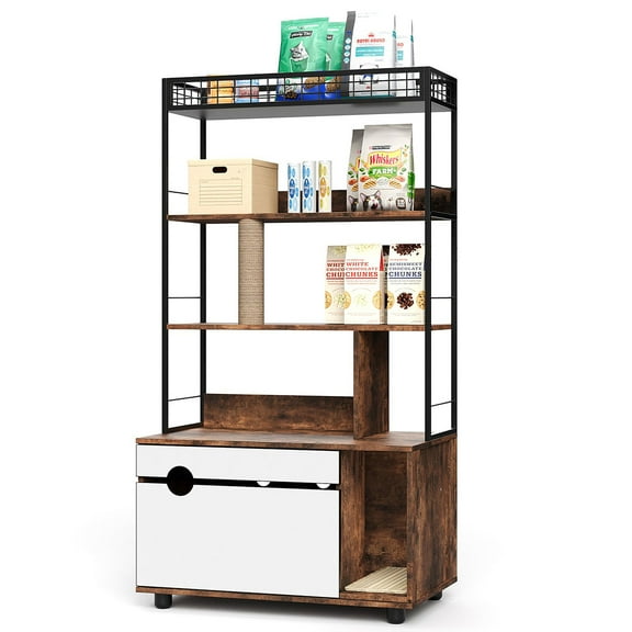 Danolapsi 2-in-1 Hidden Litter Box Enclosure with Storage Rack & Cat Scratching Post,Large Wood Cat Litter Box Furniture Hidden with Storage, Fit Most of Litter Box