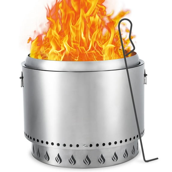 Danolapsi 20.5 Inch Smokeless Fire Pit with Air Switch, Portable Outdoor Stainless Steel Firepit with Removable Ash Pan, Wood Burning Stove for Outside Camping Backyard Patio Bonfire, 360° Wide Warm