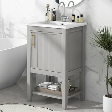 Danolapsi 20 Inch Bathroom Vanity, Bathroom Cabinet With Top Sink, Cabinet & Storage Rack & Shelf, Overflow, Door, Waterproof Freestanding Single Sink Bathroom Vanity Cabinet