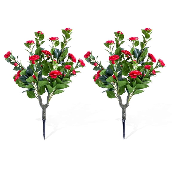 Danolapsi 23.6" Artificial Topiary Flower with Ground Spike Set of 2,Artificial Topiary Ball Trees with Rose Flowers, PE Fake Plants with Metal Stakes for Indoor and Outdoor Decor
