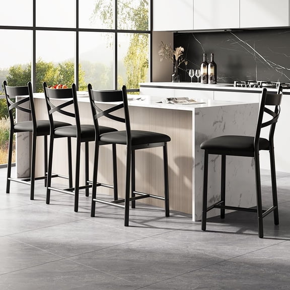 Danolapsi 26 Inch Bar Stools Set of 4, Counter Height Bar Chairs with Back and Thick Cushion, Upholstered Dining Chairs with Padded Seat, Barstools for Kitchen Island Apartment Counter Bar