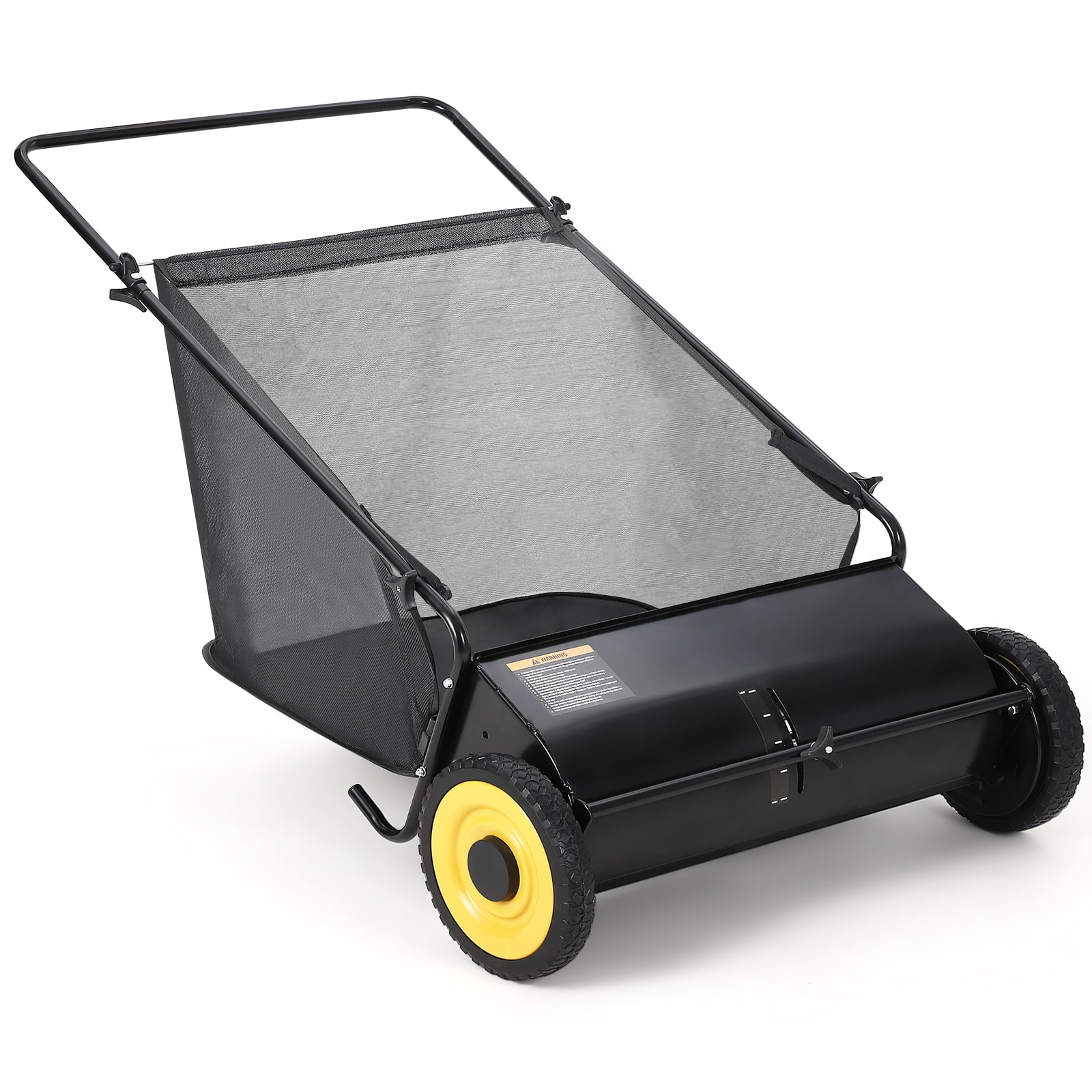 Danolapsi 26-Inch Push Lawn Sweeper, 7 Cu. Ft. Hopper Capacity Leaf & Grass Collector with 4 Spinning Brushes, Adjustable Height, for Grass Clippings, Leaves & Debris