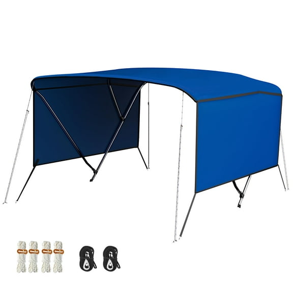 Danolapsi 3 Bow Bimini Tops for Boats with Mesh Sidewalls, Marine Grade Canvas, Adjustable Support Poles, Includes 2 Straps and Zippered Storage Boot, PU Coated Fabric