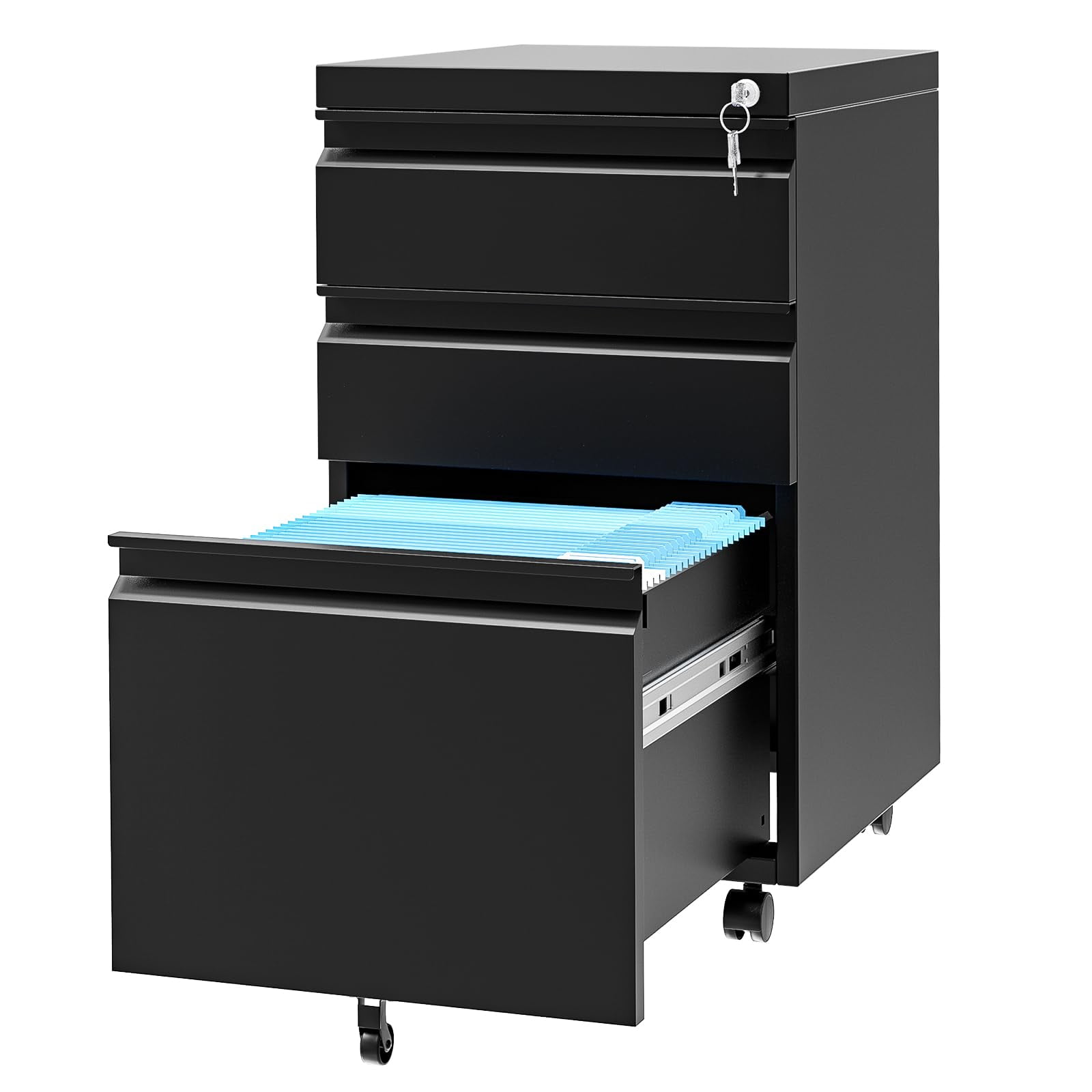 Danolapsi 3 Drawers File Cabinet On Wheels Under Desk,Metal Rolling File Cabinets with Lock for Home Office, Un-Assembled Filing Cabinet with Lock