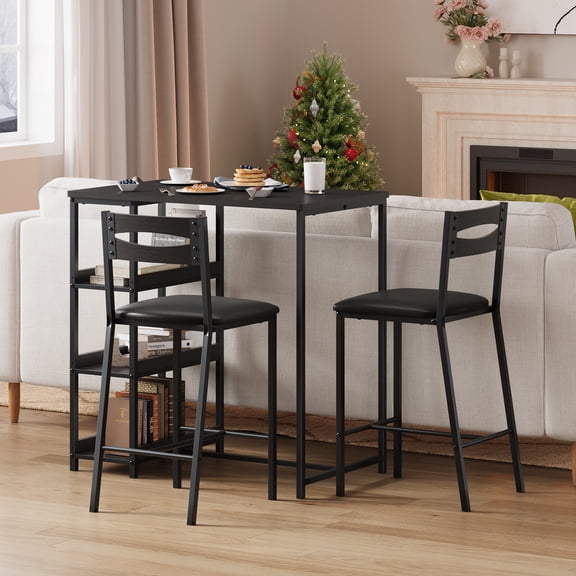 Danolapsi 3 Piece Kitchen Table Set with Storage Shelves,Wood & Metal Dining Table & 2 Upholstered Chairs for Small Space, Apartment, Breakfast Nook