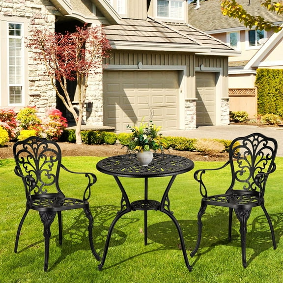 Danolapsi 3 Piece Outdoor Bistro Table Set, All Weather Cast Aluminum Patio Bistro Set, Patio Table and Chairs Set of 2 with Umbrella Hole for Yard, Garden, Balcony, Poolside