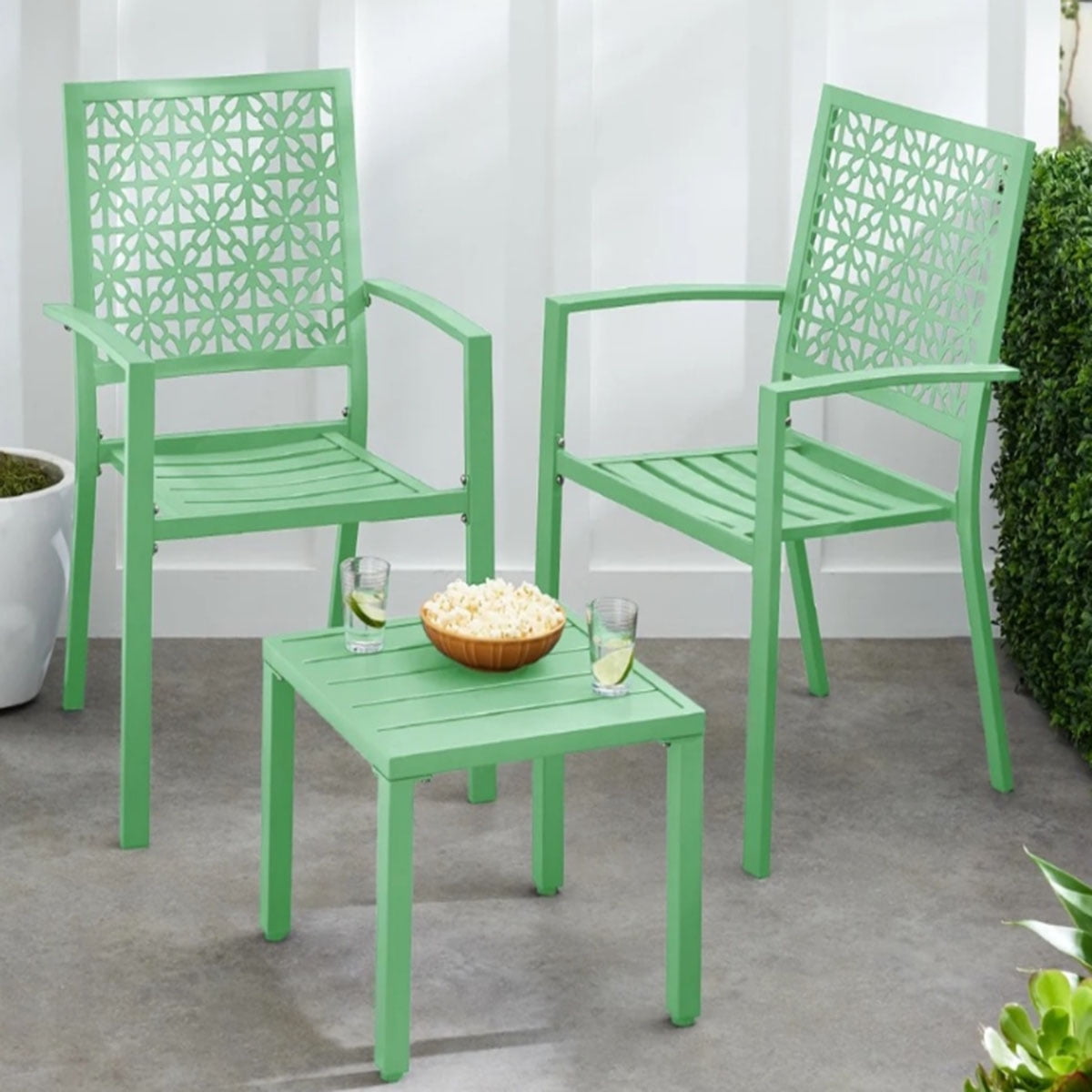 Mint Green Steel 3-Piece Patio Bistro Set with Geometric Design