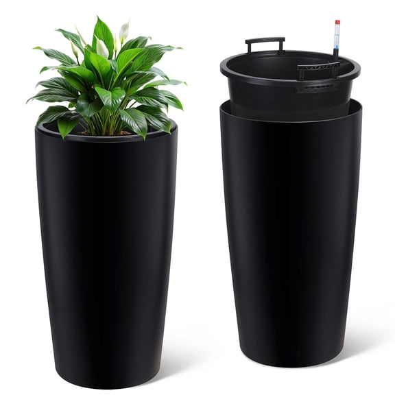 Danolapsi 30 inch Tall Planters for Outdoor&Indoor,2 Pack Plants, Planters for Front Porch Decor with Drainage Holes&Water Level Monitor &Inner Bucket, Automatic Watering