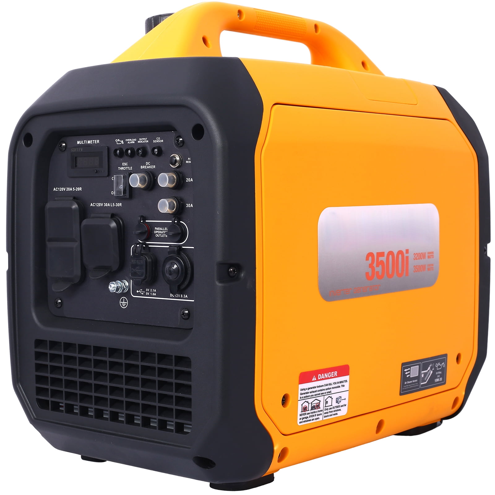 Danolapsi 3500 W Portable Inverter Generator, Portable Generator Gas Powered With CO Sensor, 120V 30 Amp RV Outlet, 2 120V 20 Amp Outlets, 2 5V DC USB Outlets, DC12V Socket