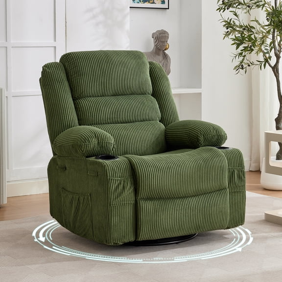 Danolapsi 360° Swivel Rocker Recliner Chair for Adults,Rocking Manual Glider Sofa with 3 Positions,2 Cup Holders,4 Pockets,Manual Single Sofa,Ideal for Living Room or Bedroom