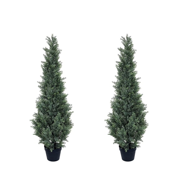 Danolapsi 3FT Artificial Cedar Topiary Trees for Outdoors, Potted Fake Cypress Trees, Faux Cedar Pines Evergreen Plants for Indoor Home Offices Front Porch Decor,Set of 2