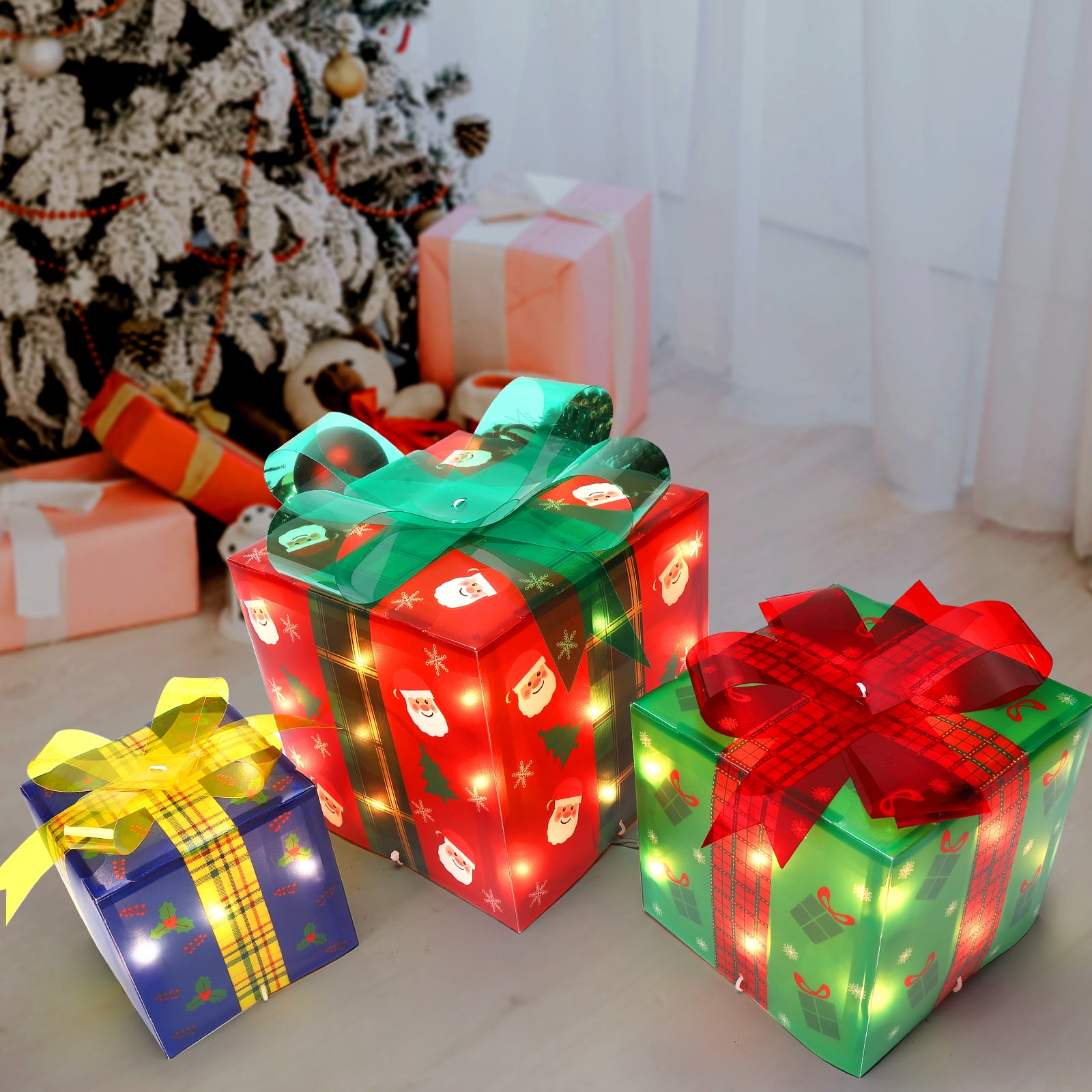 Danolapsi 3Pcs Christmas Lighted Gift Boxes Decorations,Light Up Xmas