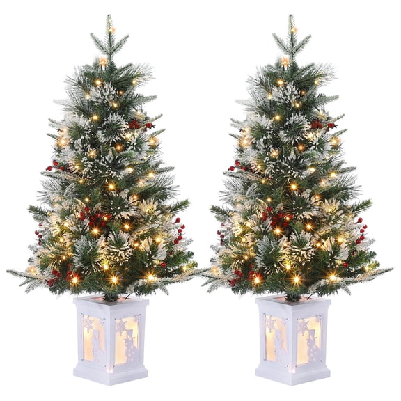 Danolapsi 3ft Pre-Lit Christmas Tree, Artificial Christmas Trees with 78 LED Lights, Snow Flocked Prelit Xmas Tree with Lighting Base, Battery Operated & Timer Function, Christmas Decoration for Home